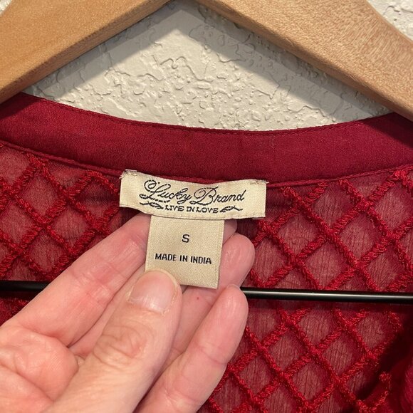 Lucky Brand Red Chiffon Peasant Top Size Small - Picture 2 of 6